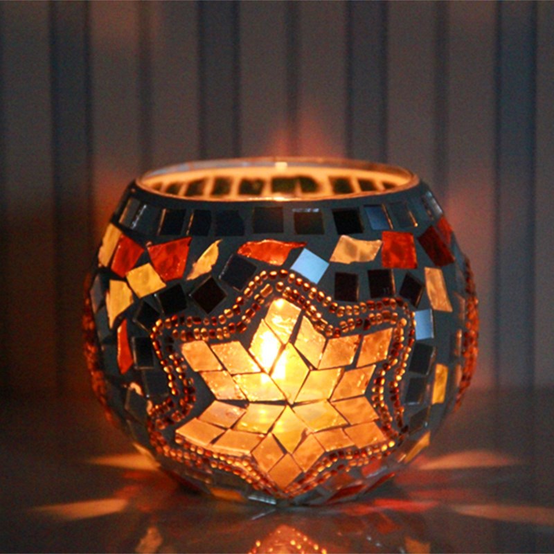 Electric candle holder romantic night light decoration cup candle lamp plug color decoration glass home mosaic candle