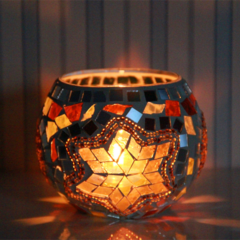 Electric candle holder romantic night light decoration cup candle lamp plug color decoration glass home mosaic candle