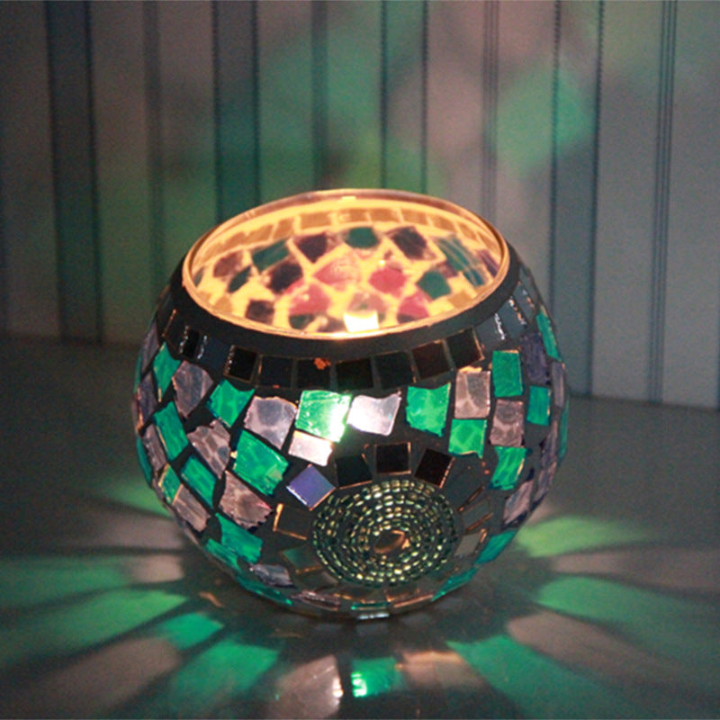 Electric candle holder romantic night light decoration cup candle lamp plug color decoration glass home mosaic candle
