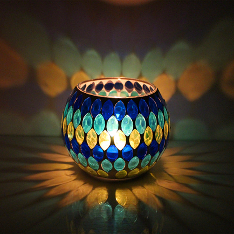 Electric candle holder romantic night light decoration cup candle lamp plug color decoration glass home mosaic candle