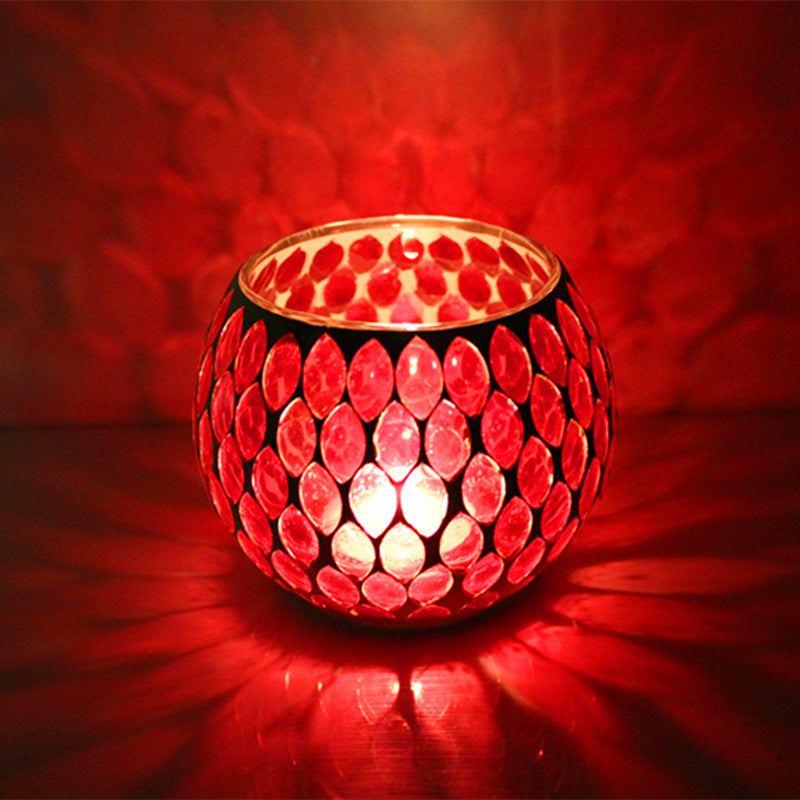 Electric candle holder romantic night light decoration cup candle lamp plug color decoration glass home mosaic candle