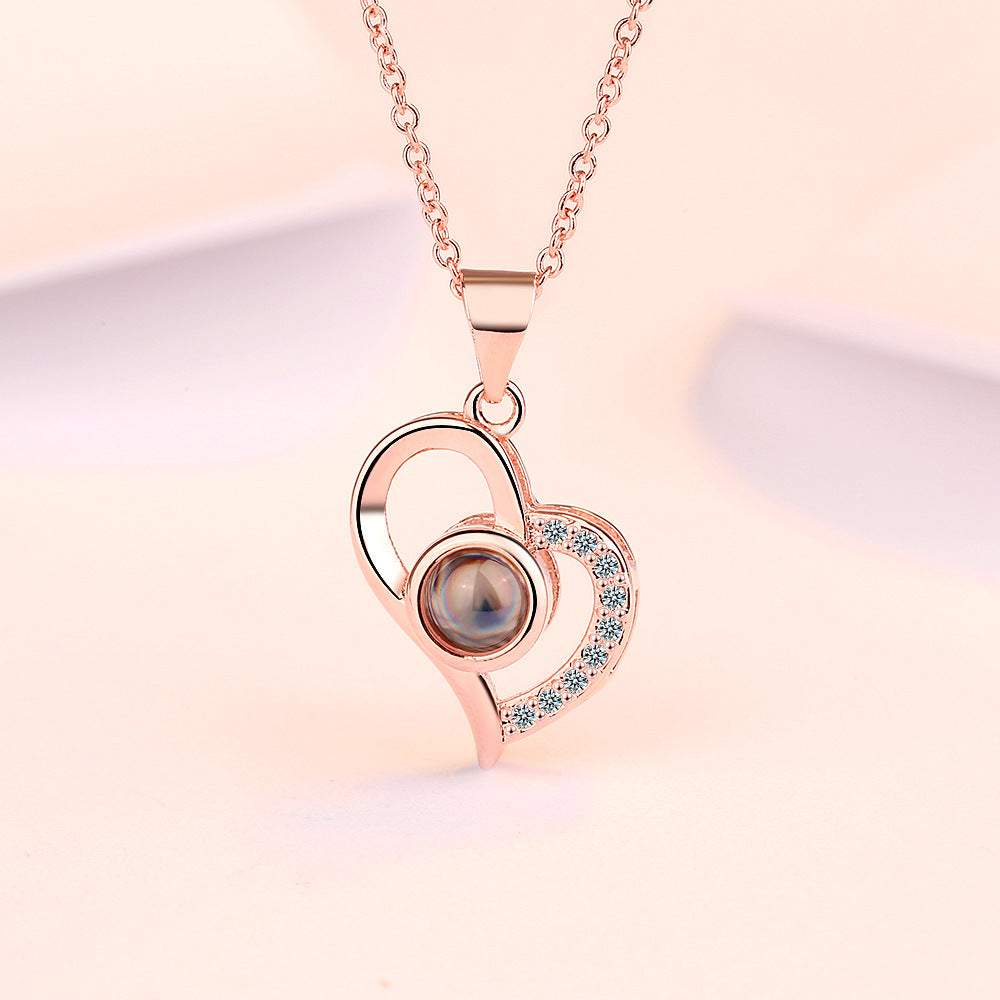 Tik Tok same style memory necklace for women 100 languages I love you projection heart-shaped pendant short clavicle chain pendant