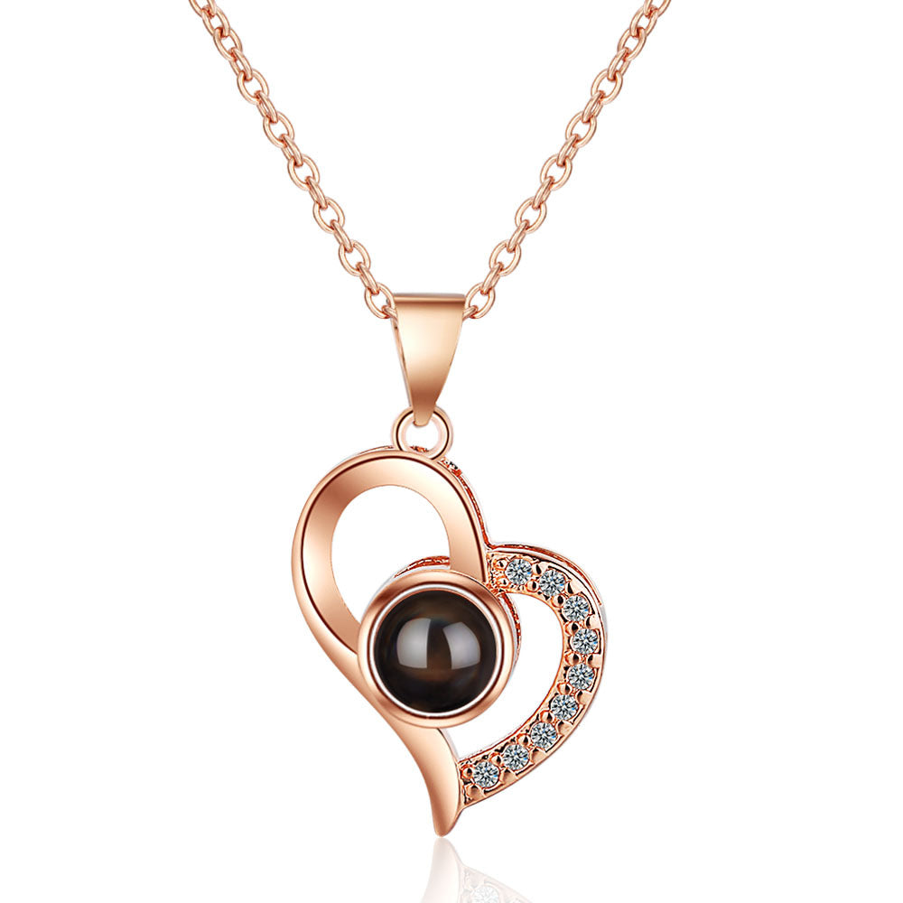 Tik Tok same style memory necklace for women 100 languages I love you projection heart-shaped pendant short clavicle chain pendant