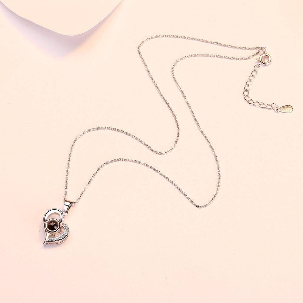 Tik Tok same style memory necklace for women 100 languages I love you projection heart-shaped pendant short clavicle chain pendant