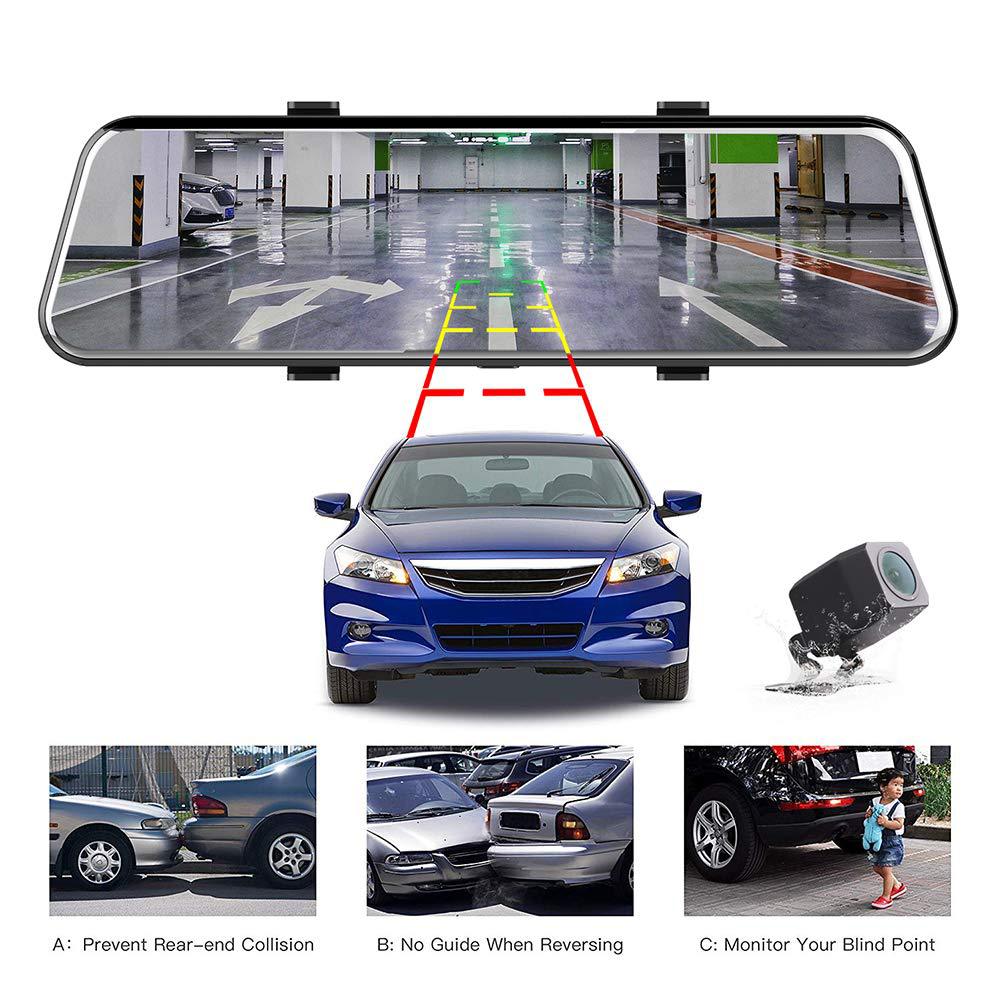 Streaming media driving recorder HD rearview mirror dual-lens full-screen touch car 10-inch dash cam