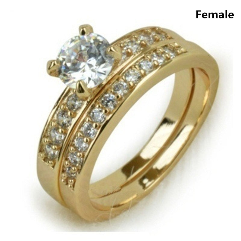 Wish hot selling 18k gold plated couple rings Cross-border European and American fashion inlaid zircon couple ring sets