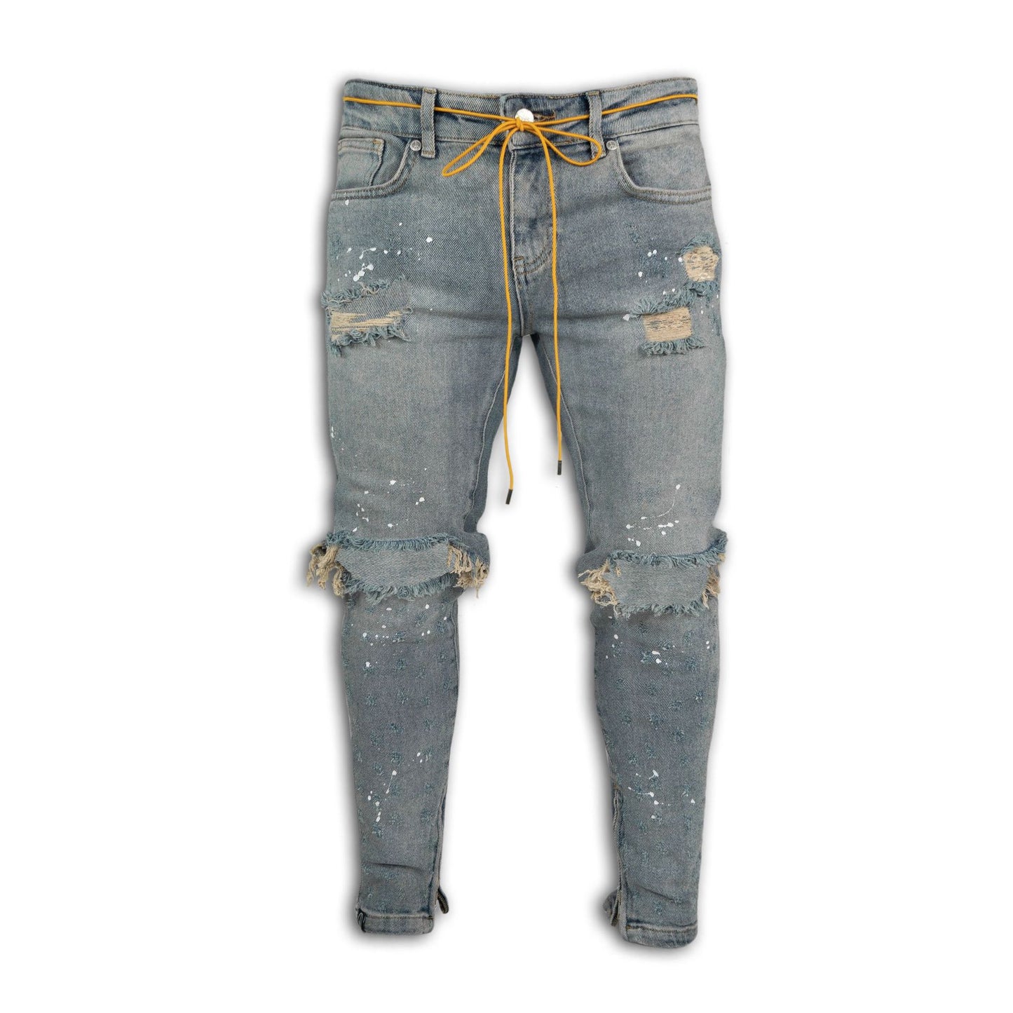 Wish European and American new men's slim fit ripped pants new men's paint jeans factory direct sales