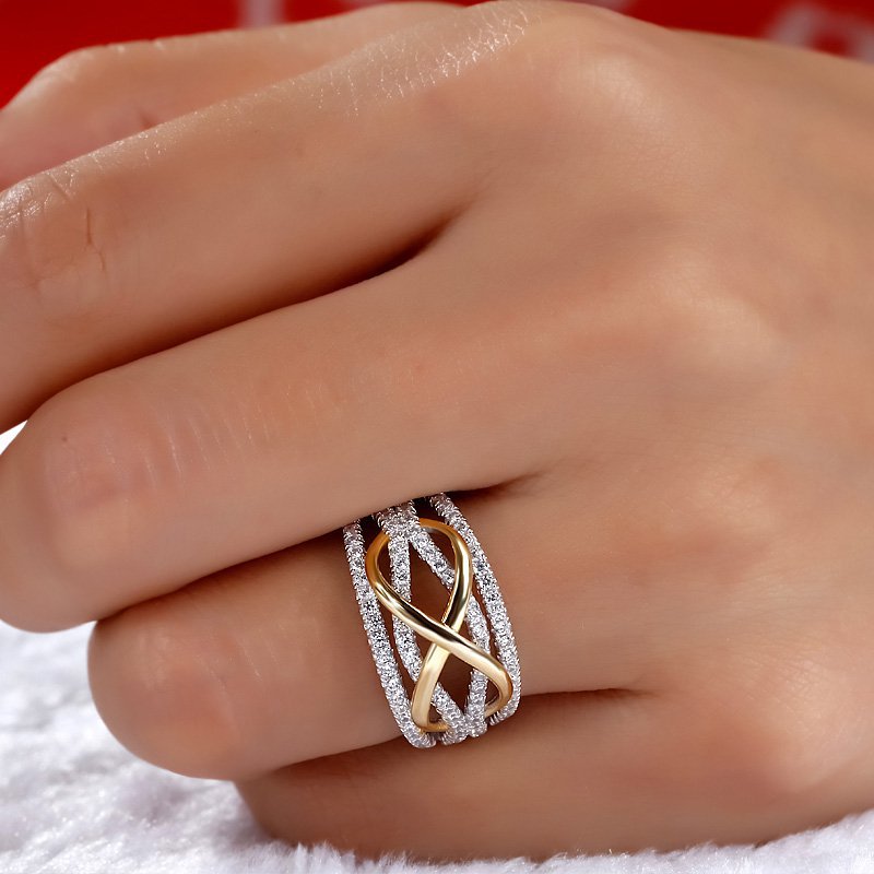 Cross-border popular accessories European and American fashion women's gold-plated ring wish Amazon best selling two-color wedding ring