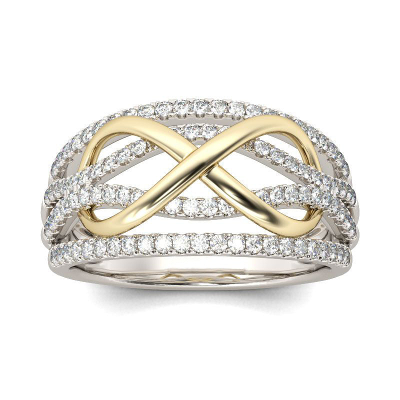 Cross-border popular accessories European and American fashion women's gold-plated ring wish Amazon best selling two-color wedding ring