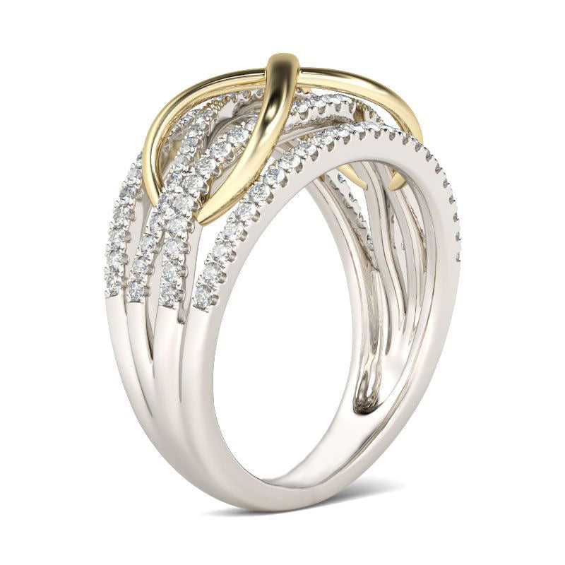 Cross-border popular accessories European and American fashion women's gold-plated ring wish Amazon best selling two-color wedding ring