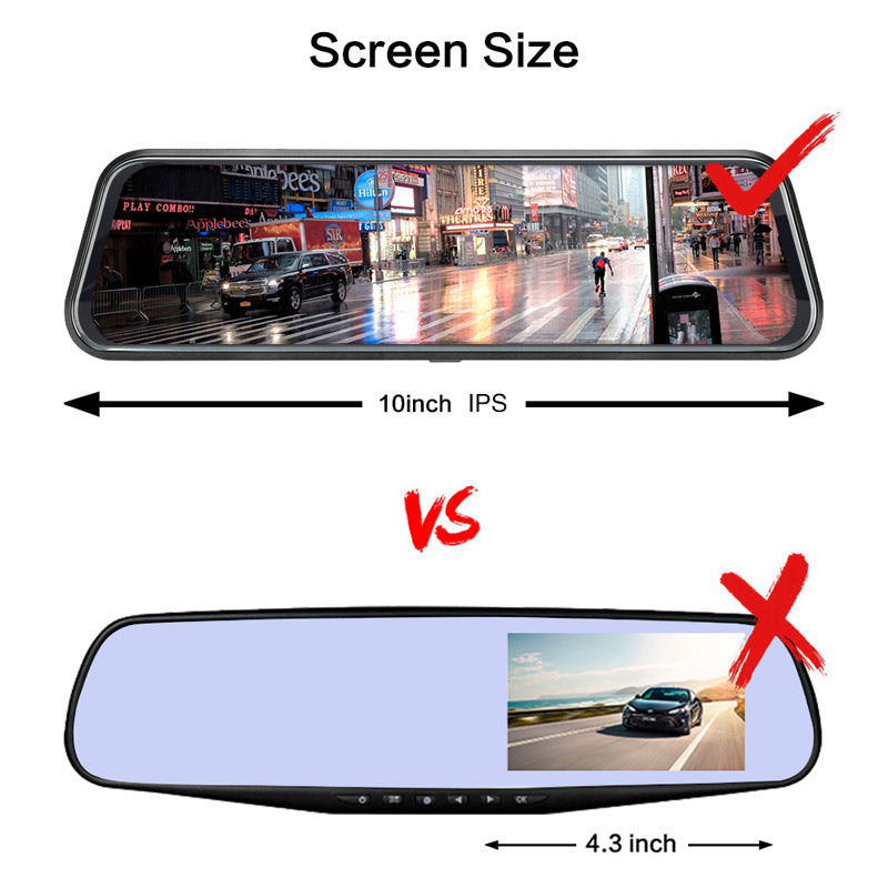 Streaming media driving recorder HD rearview mirror dual-lens full-screen touch car 10-inch dash cam