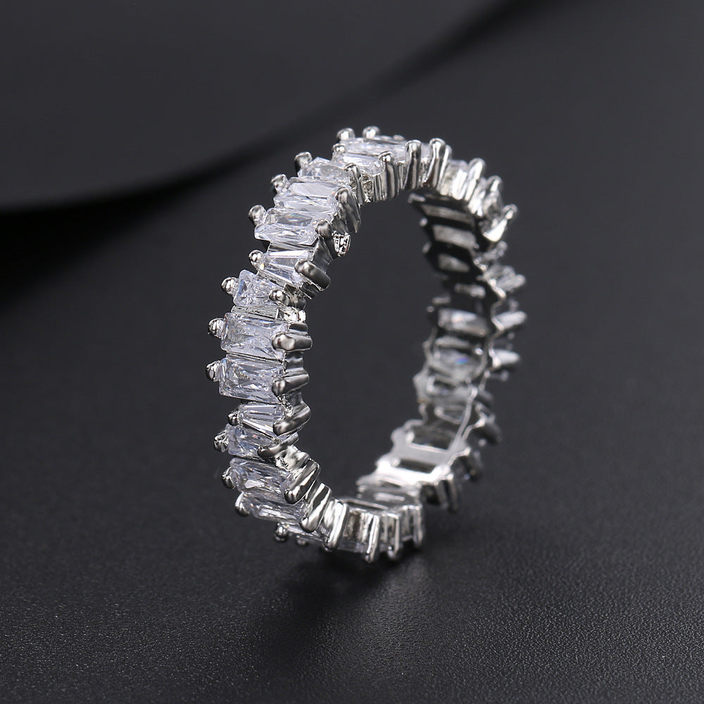 Amazon cross-border European and American irregular zircon ring three-color fashion gold-plated flash diamond ring women's accessories wholesale