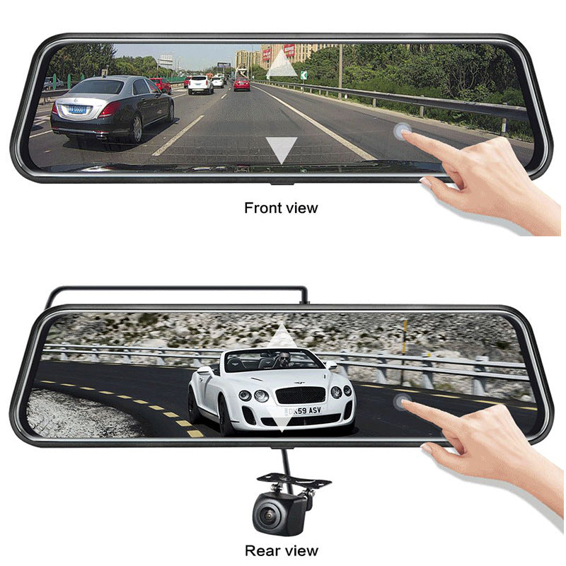 Streaming media driving recorder HD rearview mirror dual-lens full-screen touch car 10-inch dash cam