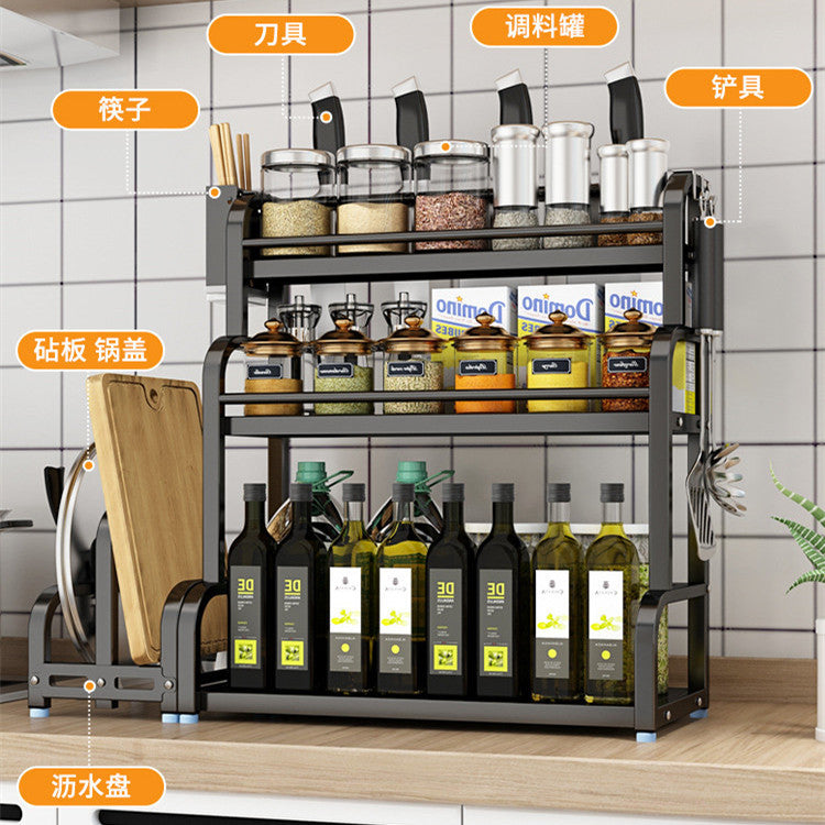 Cross-border kitchen rack stainless steel kitchen seasoning rack punch-free desktop kitchen supplies manufacturers wholesale