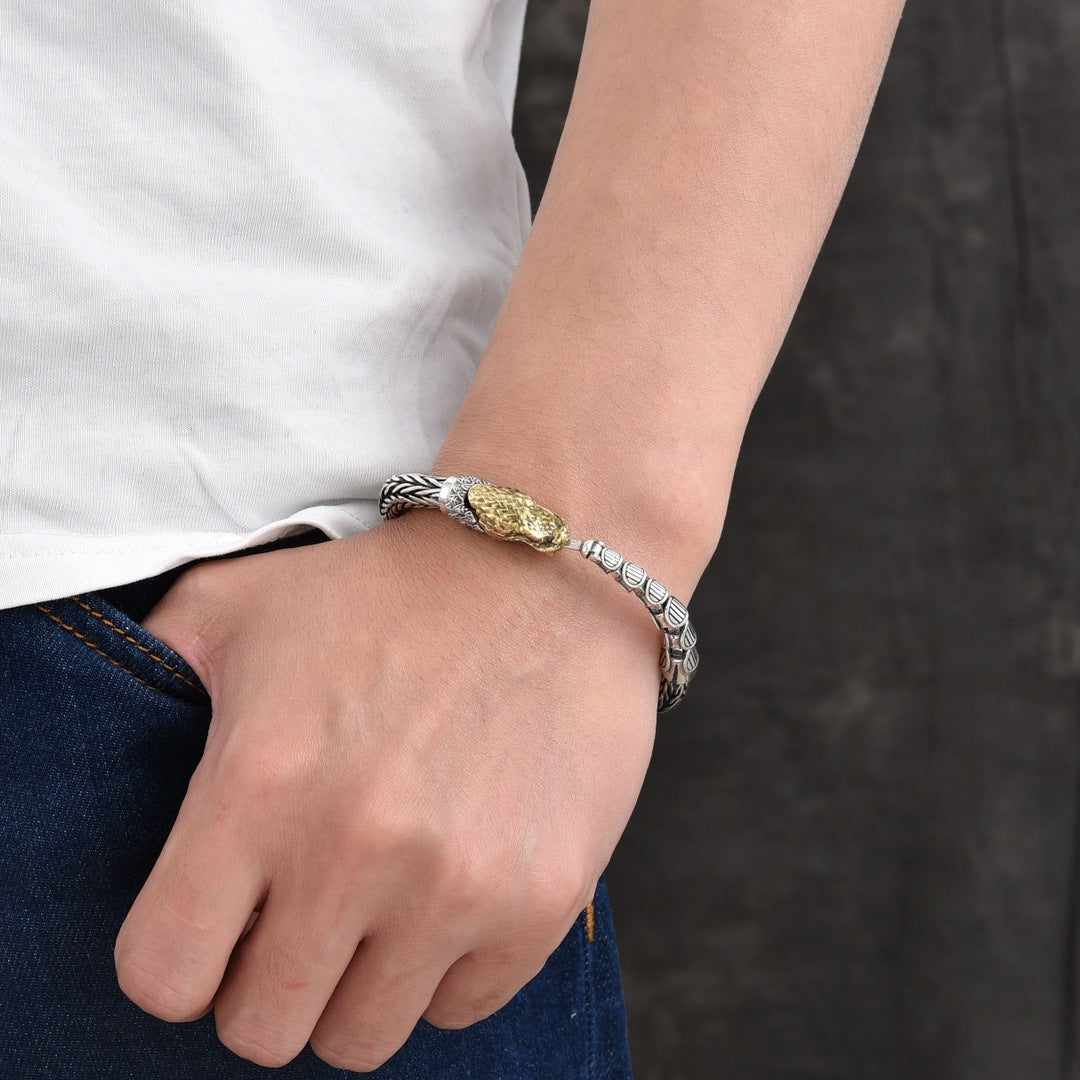 Zodiac Year of the Dragon s925 sterling silver dragon entering the sea personalized bracelet men's retro distressed bracelet women's accessories bracelet