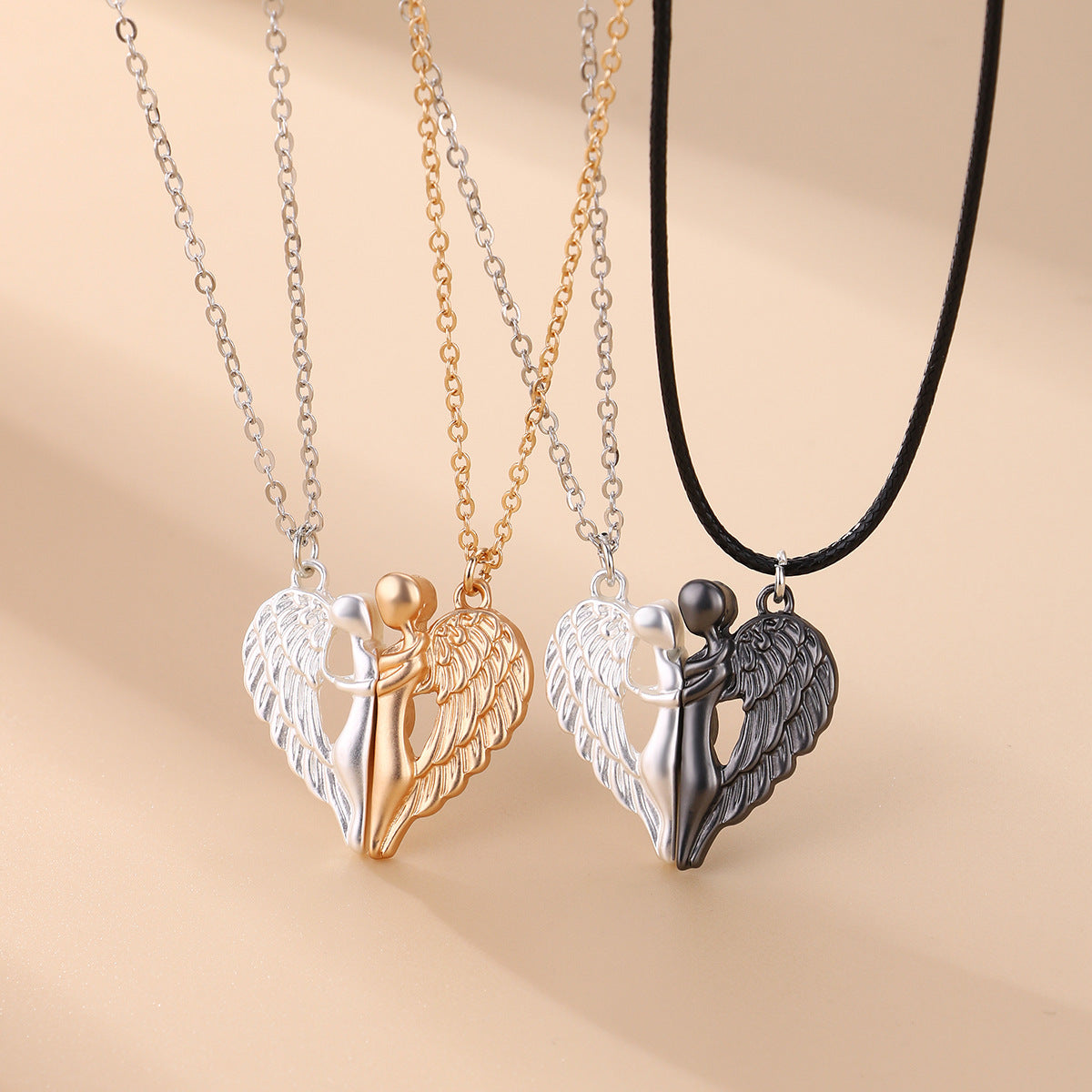 Couple Magnet Angel Wings Hug Love Pendant Devil Wings Magnet Valentine's Day Gift Necklace Clavicle Chain
