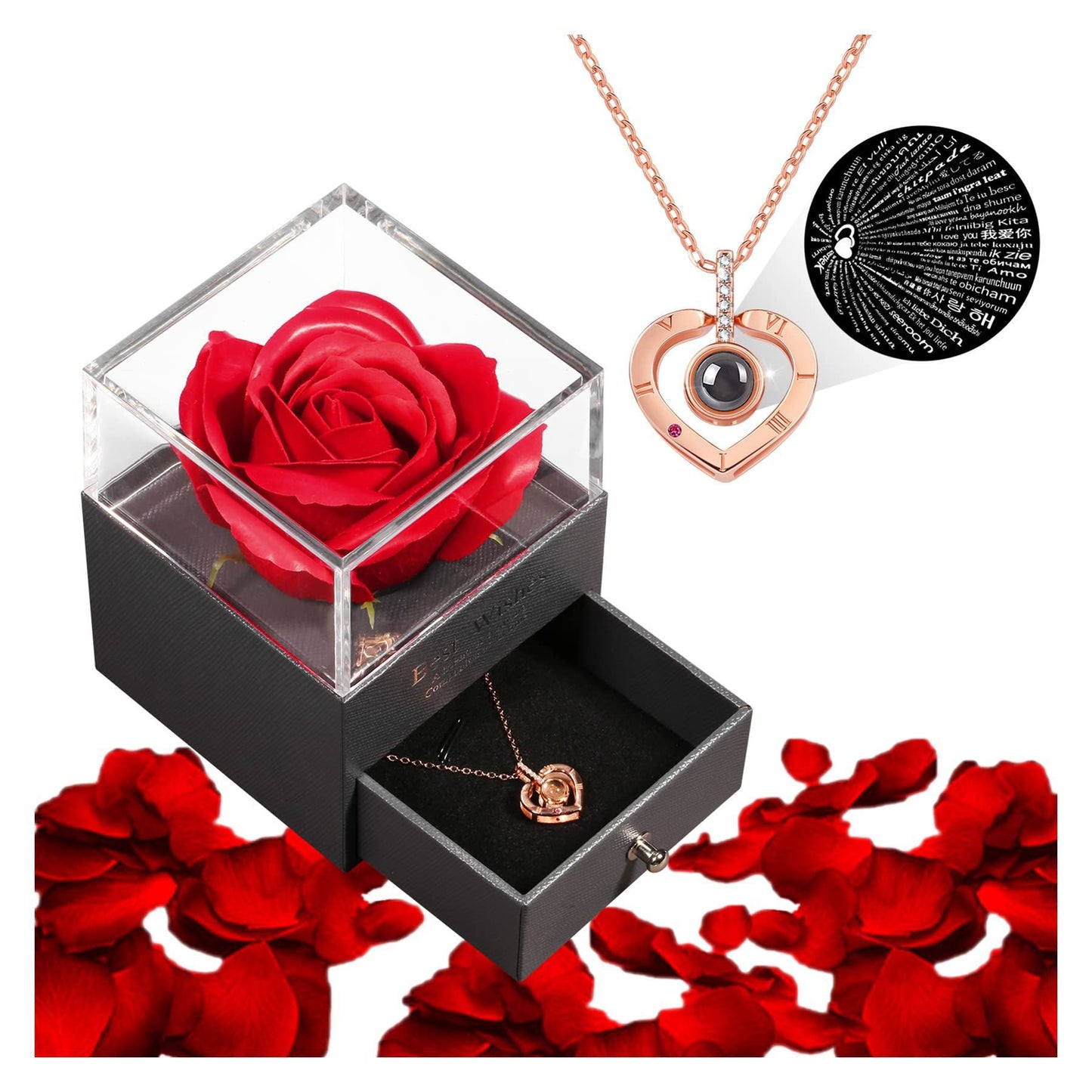 Cross-border Ozon hot-selling 100 kinds of I love you language necklace fashionable and non-fading high-end love heart-shaped pendant