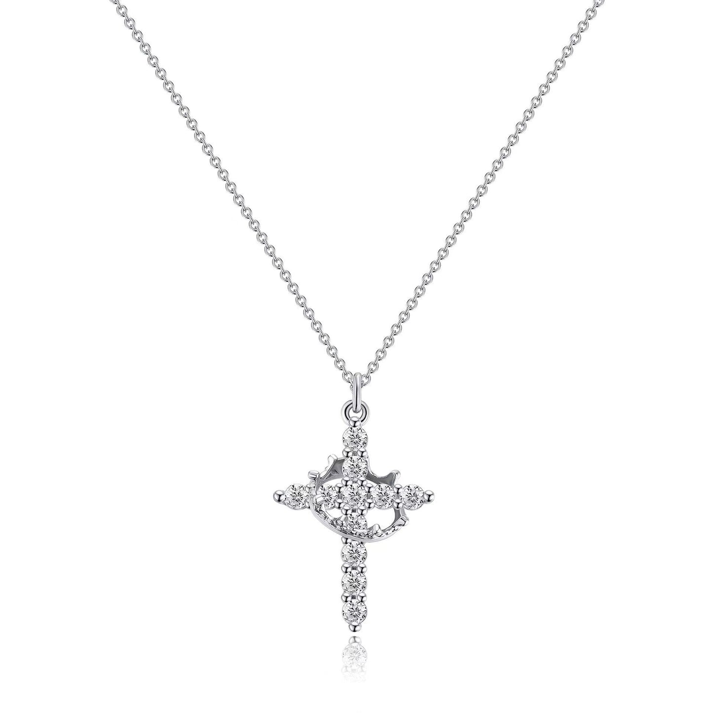 European and American cross-border 18K gold-plated rotatable crown necklace with zircon simple cross pendant plus size