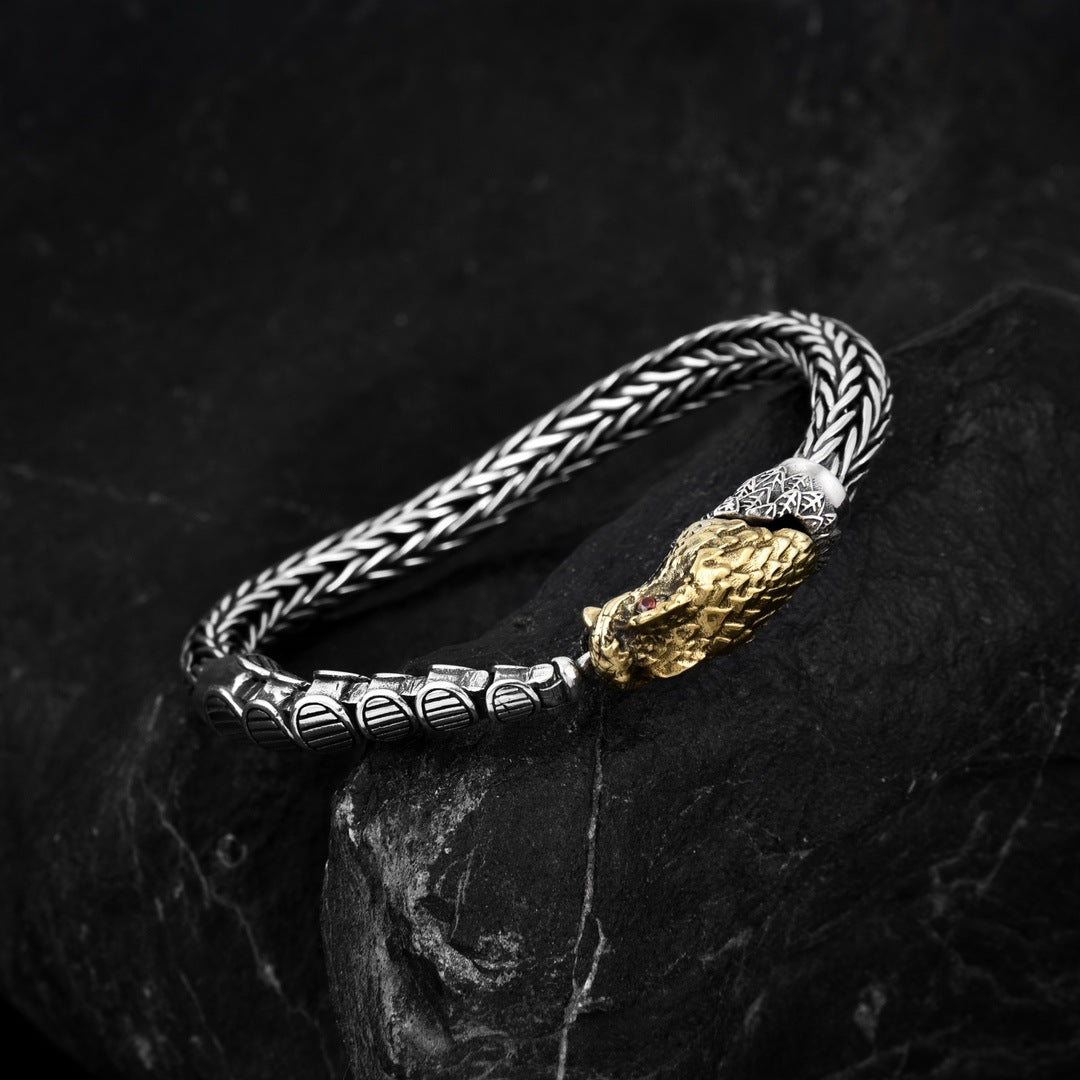Zodiac Year of the Dragon s925 sterling silver dragon entering the sea personalized bracelet men's retro distressed bracelet women's accessories bracelet