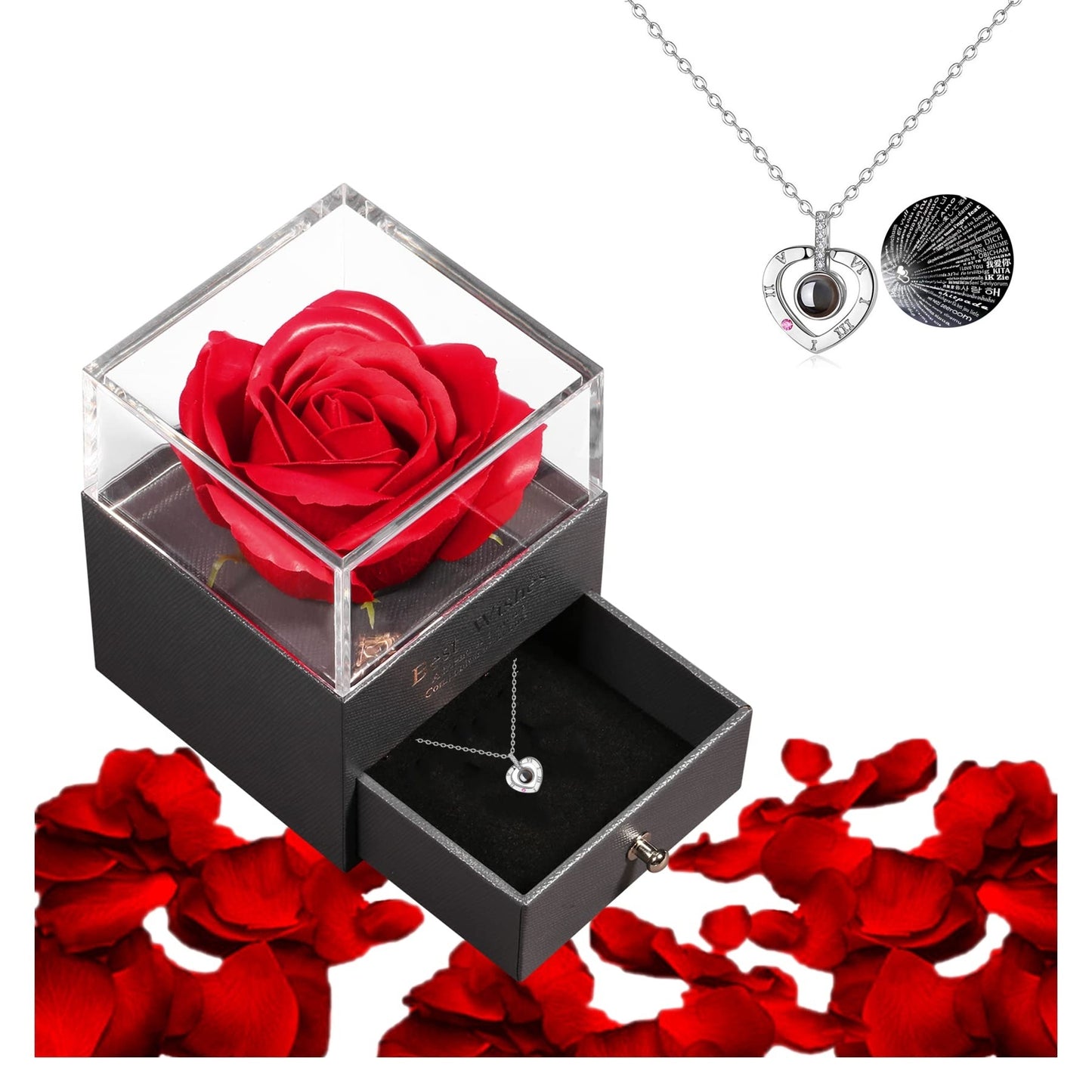 Cross-border Ozon hot-selling 100 kinds of I love you language necklace fashionable and non-fading high-end love heart-shaped pendant