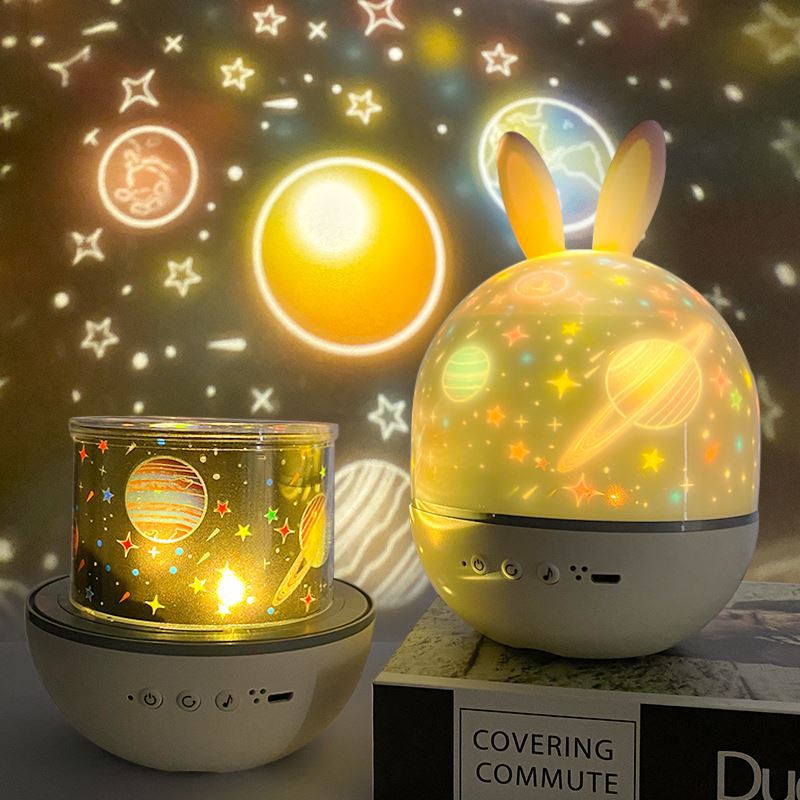 Romantic cute rabbit starry sky lamp projector night light children's bedroom sleep colorful LED atmosphere lamp