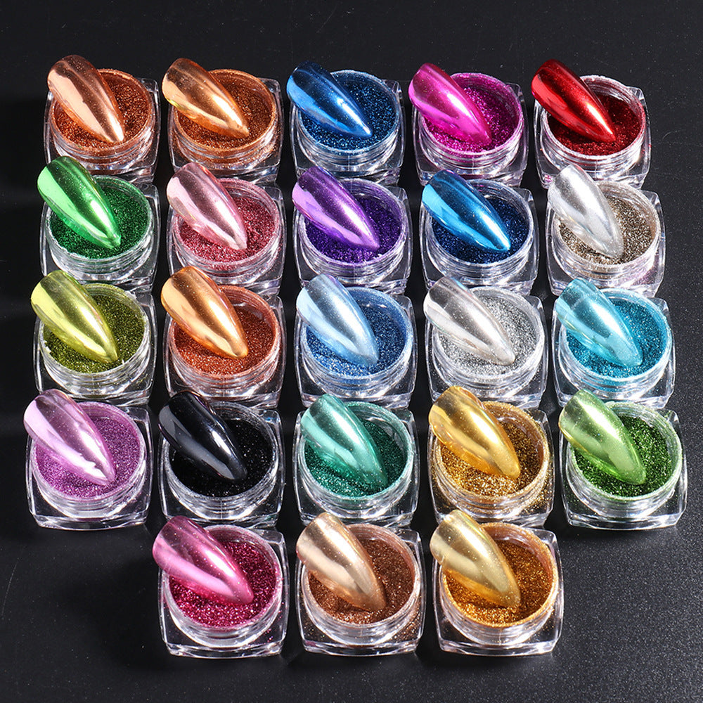 Cross-border hot style 23 colors nail magic mirror powder set mirror laser water ripple magic mirror powder nail glitter wholesale