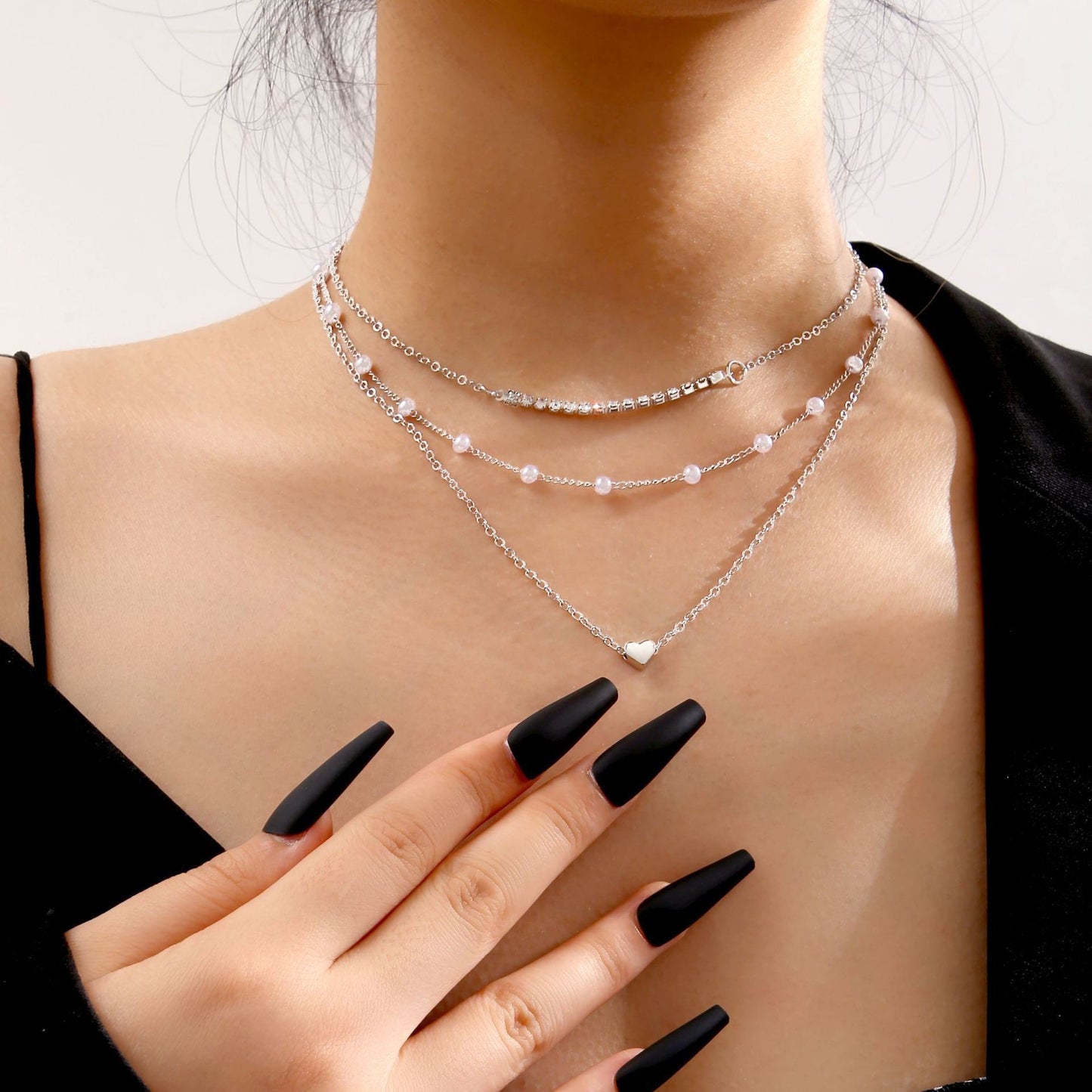 European and American cross-border jewelry Fashion new pearl necklace female personality Y-shaped pearl tassel stacking clavicle chain necklace