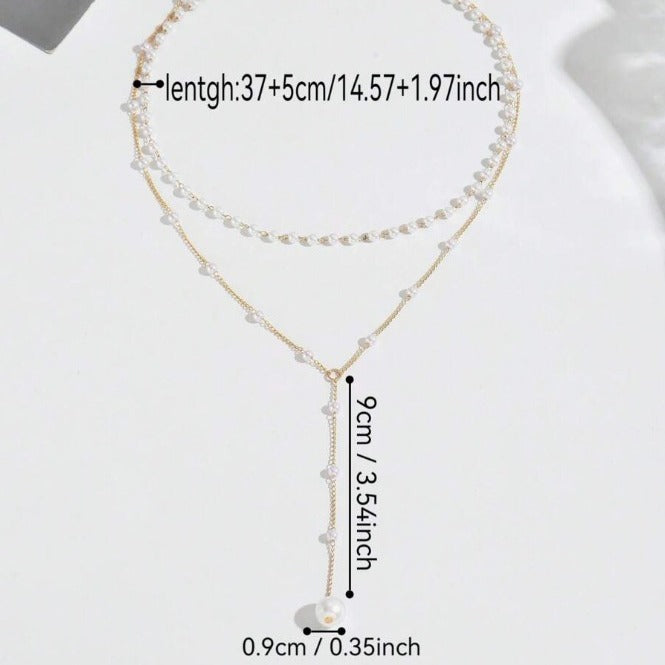 European and American cross-border jewelry Fashion new pearl necklace female personality Y-shaped pearl tassel stacking clavicle chain necklace