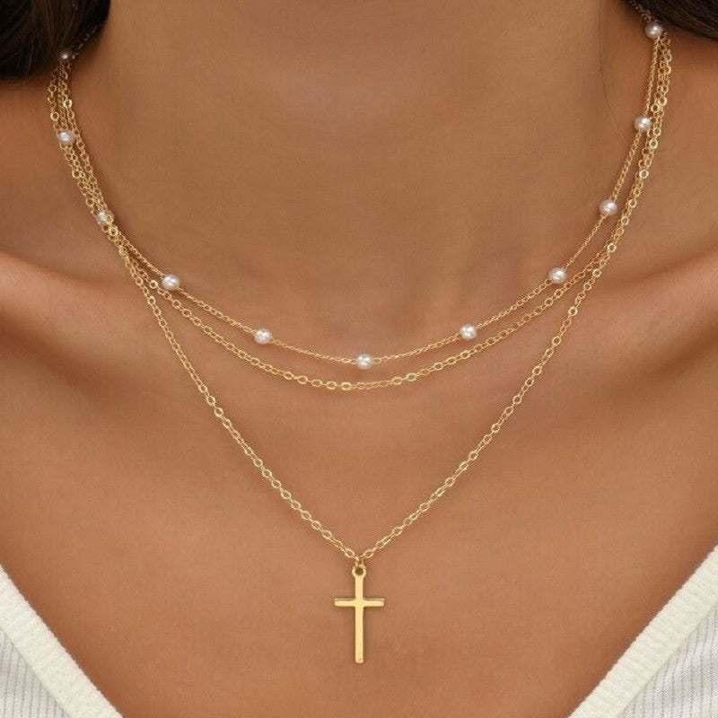 European and American cross-border jewelry Fashion new pearl necklace female personality Y-shaped pearl tassel stacking clavicle chain necklace