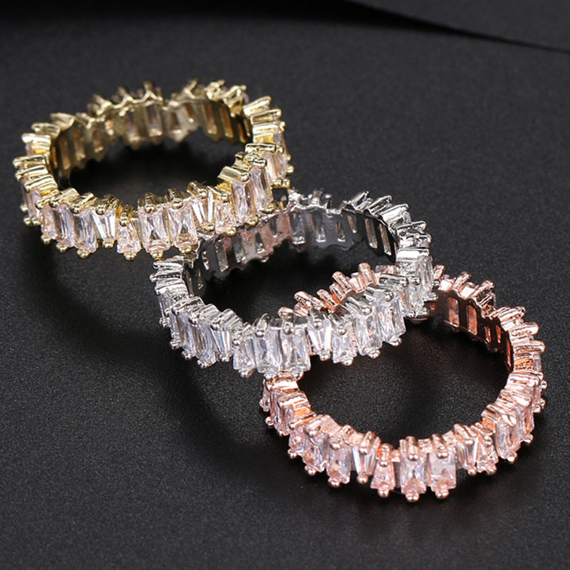 Amazon cross-border European and American irregular zircon ring three-color fashion gold-plated flash diamond ring women's accessories wholesale