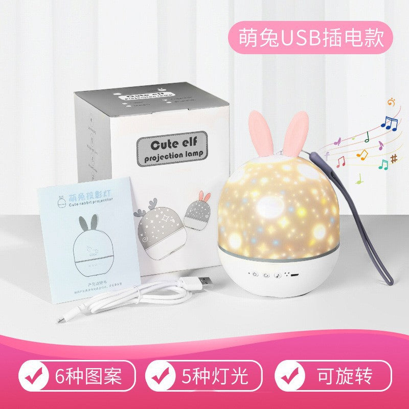 Romantic cute rabbit starry sky lamp projector night light children's bedroom sleep colorful LED atmosphere lamp