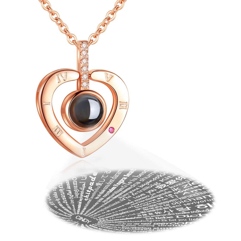 Cross-border Ozon hot-selling 100 kinds of I love you language necklace fashionable and non-fading high-end love heart-shaped pendant