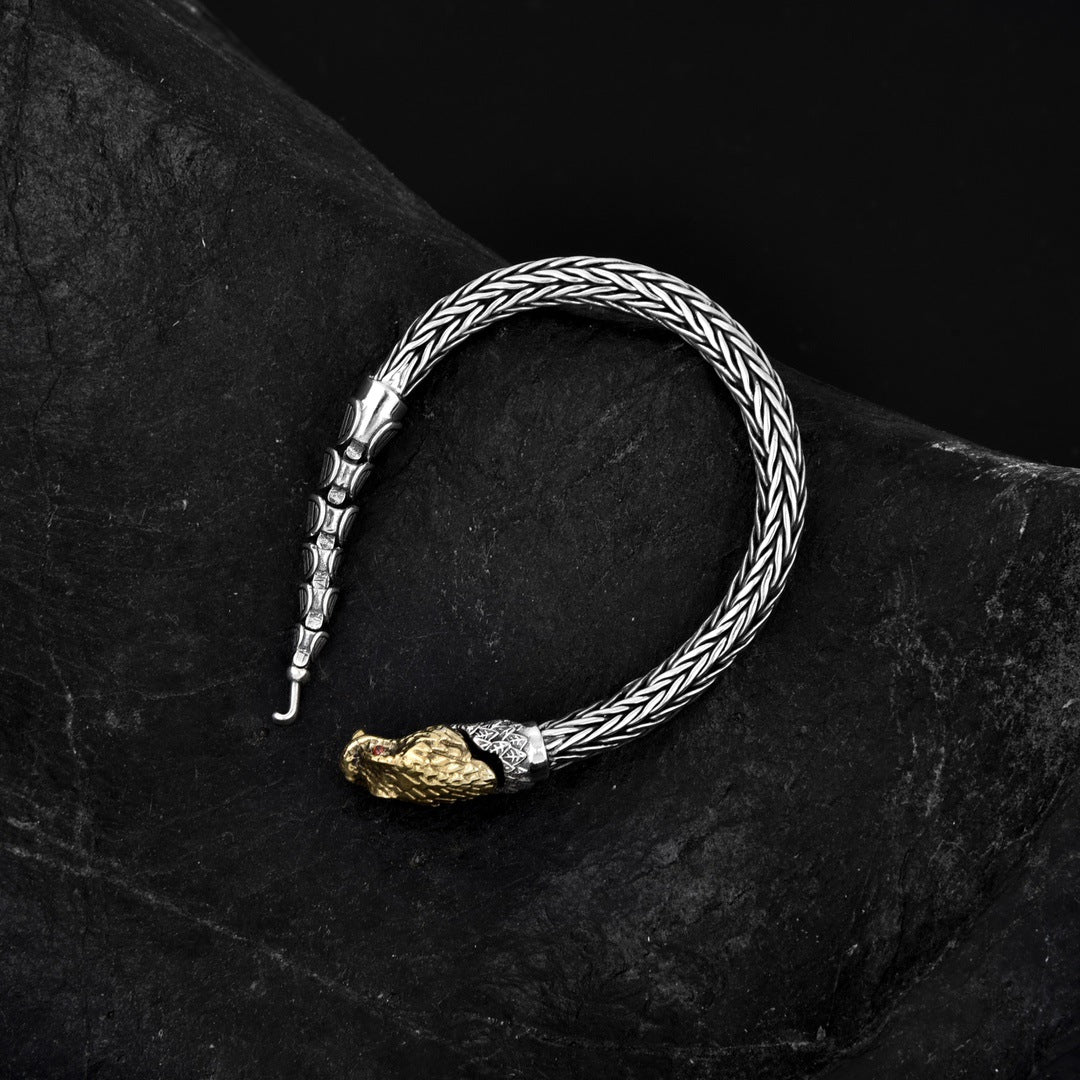 Zodiac Year of the Dragon s925 sterling silver dragon entering the sea personalized bracelet men's retro distressed bracelet women's accessories bracelet