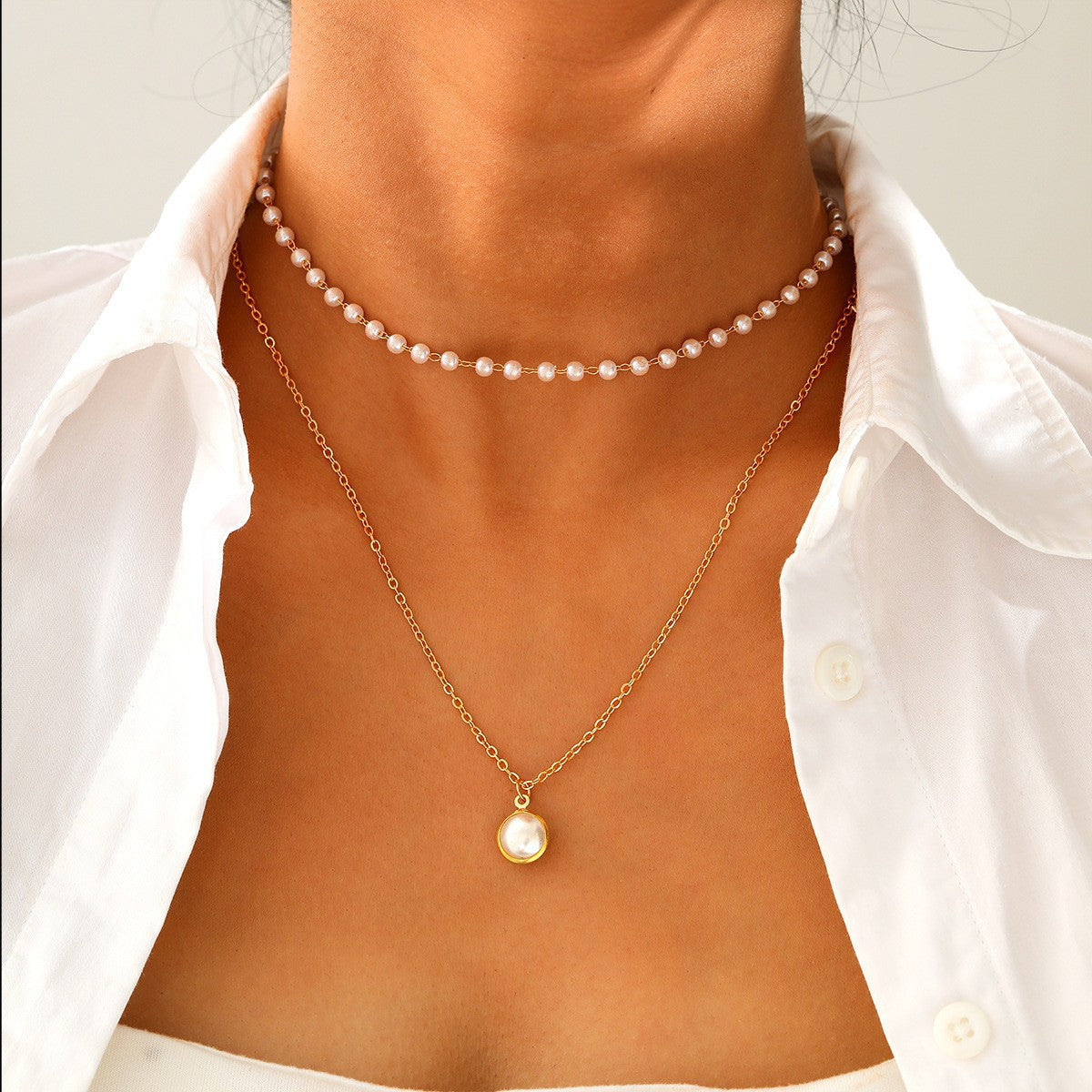 European and American cross-border jewelry Fashion new pearl necklace female personality Y-shaped pearl tassel stacking clavicle chain necklace