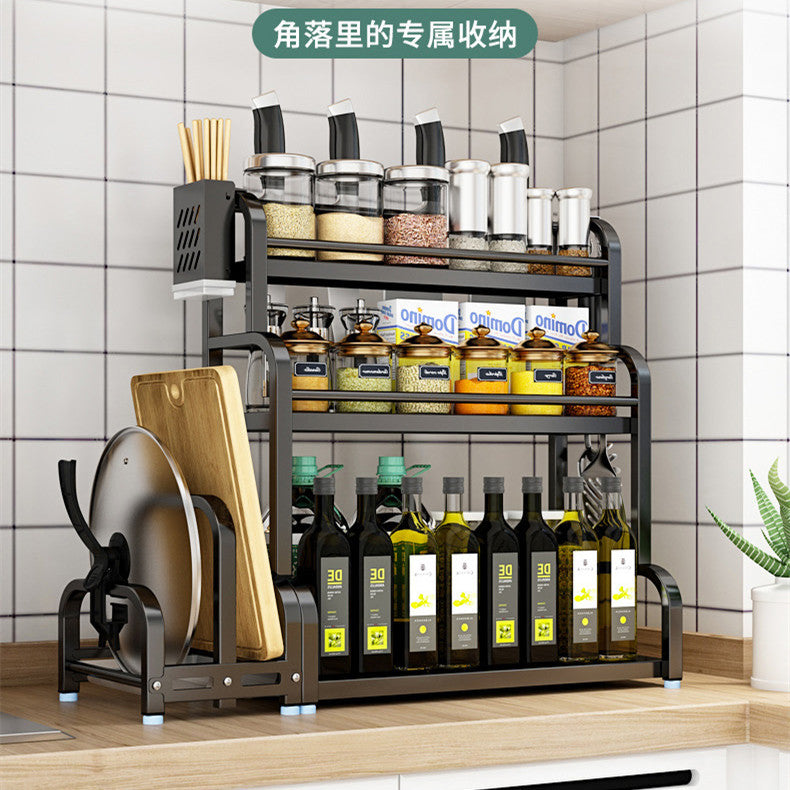 Cross-border kitchen rack stainless steel kitchen seasoning rack punch-free desktop kitchen supplies manufacturers wholesale
