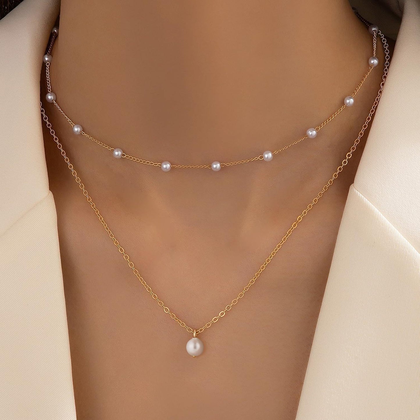 European and American cross-border jewelry Fashion new pearl necklace female personality Y-shaped pearl tassel stacking clavicle chain necklace