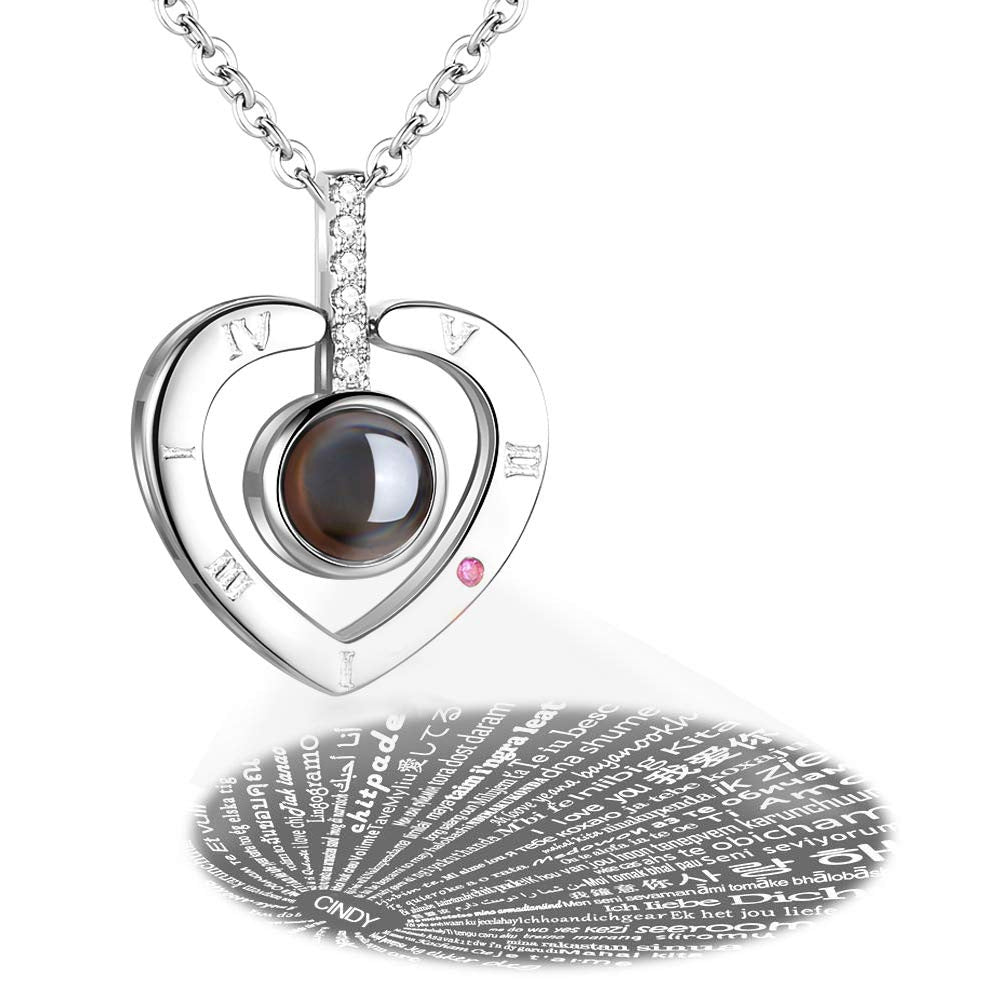 Cross-border Ozon hot-selling 100 kinds of I love you language necklace fashionable and non-fading high-end love heart-shaped pendant