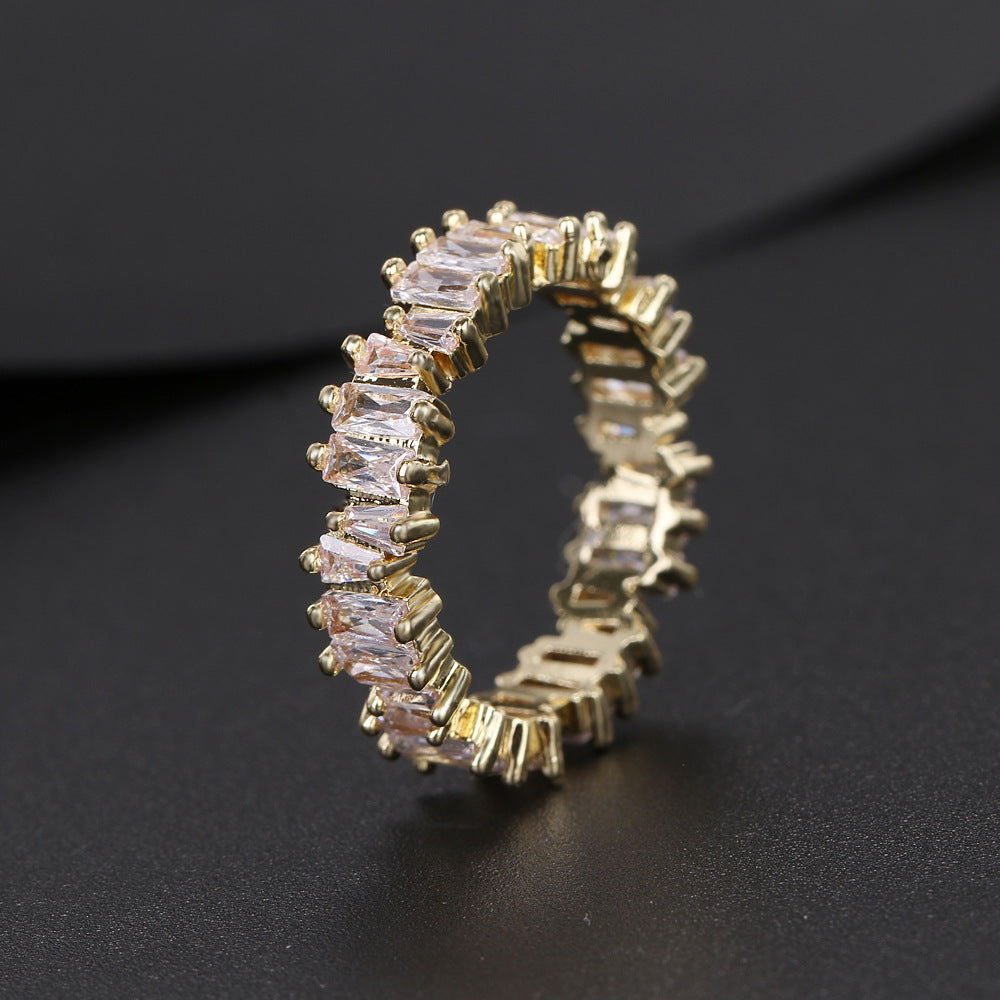 Amazon cross-border European and American irregular zircon ring three-color fashion gold-plated flash diamond ring women's accessories wholesale
