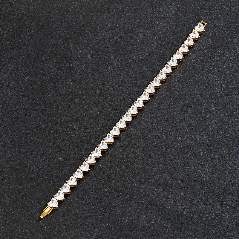 European and American ins style love zircon tennis chain hip-hop alloy diamond fashion one row bracelet necklace factory price wholesale