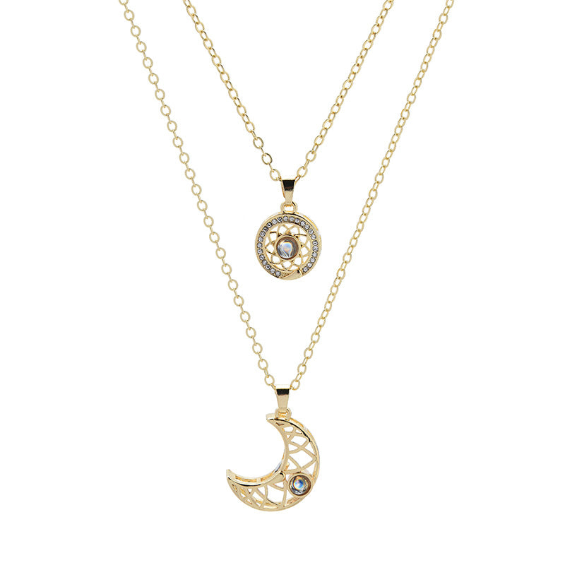 Factory Direct Sun and Moon Projection Couple Necklace Women's Men's Sun Moon Accessories Jewelry Women's Clavicle Chain Pendant