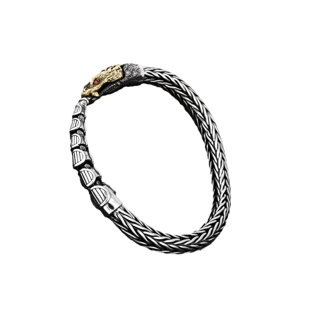 Zodiac Year of the Dragon s925 sterling silver dragon entering the sea personalized bracelet men's retro distressed bracelet women's accessories bracelet