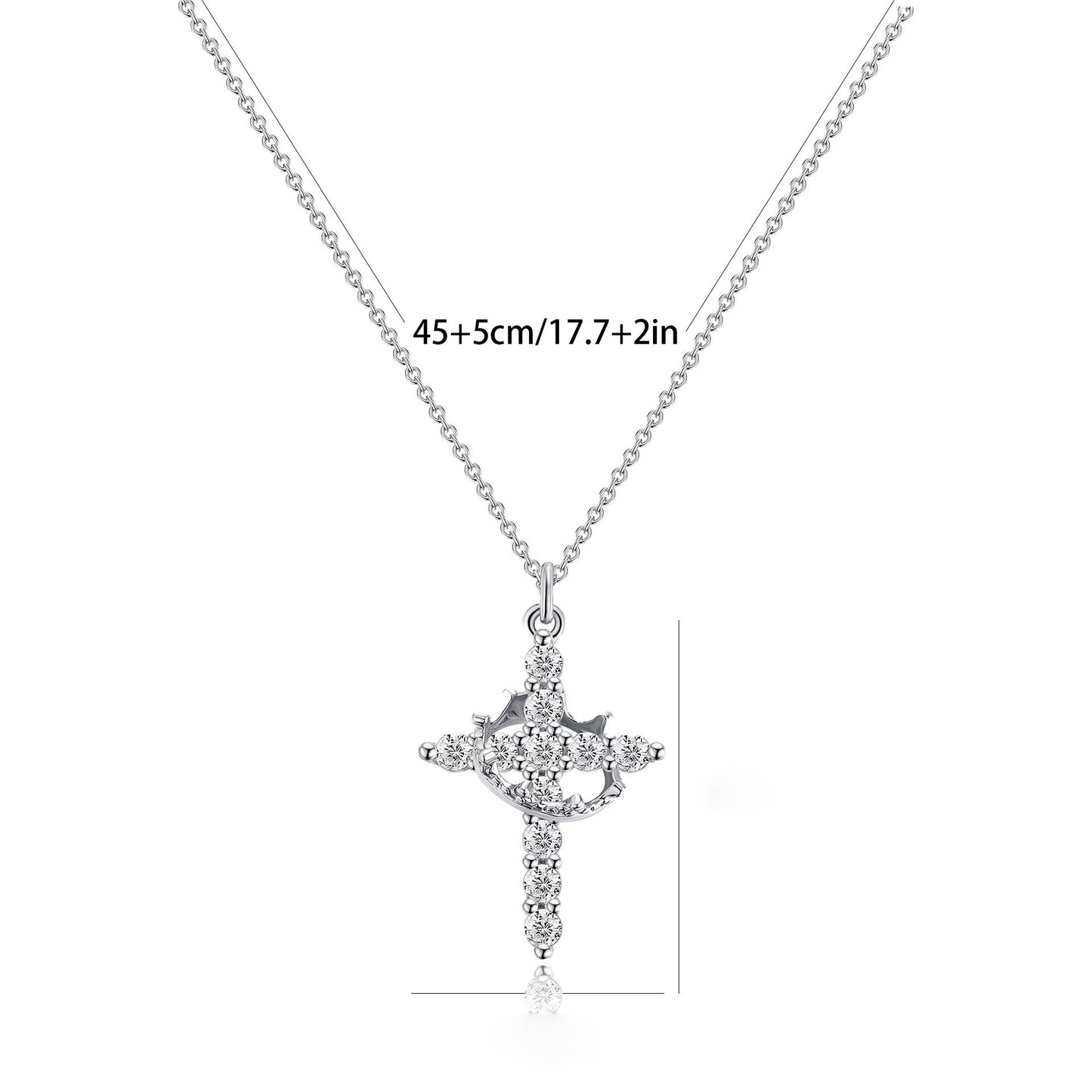 European and American cross-border 18K gold-plated rotatable crown necklace with zircon simple cross pendant plus size