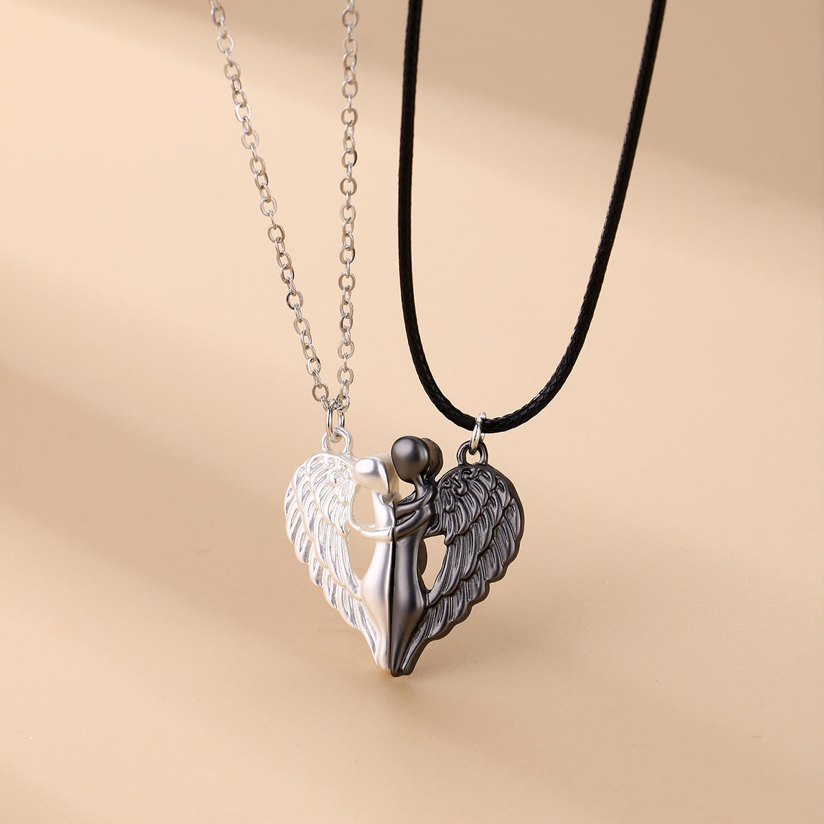 Couple Magnet Angel Wings Hug Love Pendant Devil Wings Magnet Valentine's Day Gift Necklace Clavicle Chain
