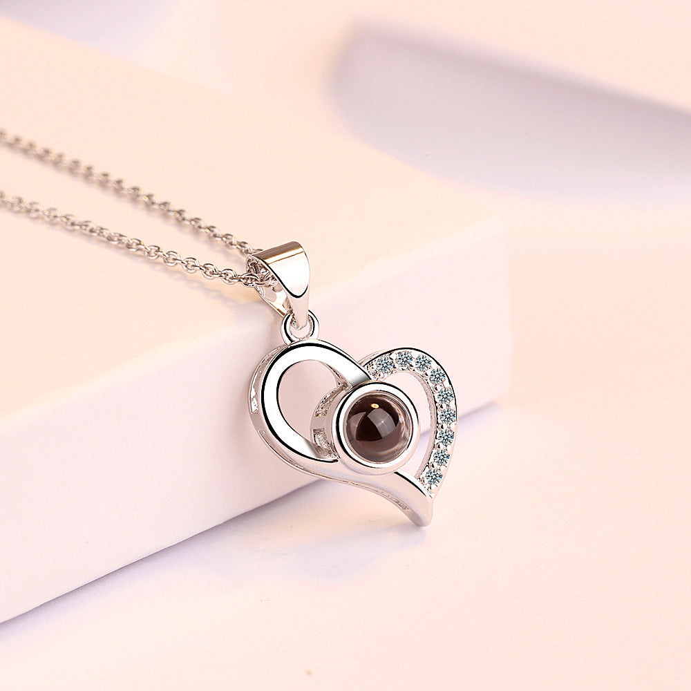 Tik Tok same style memory necklace for women 100 languages I love you projection heart-shaped pendant short clavicle chain pendant