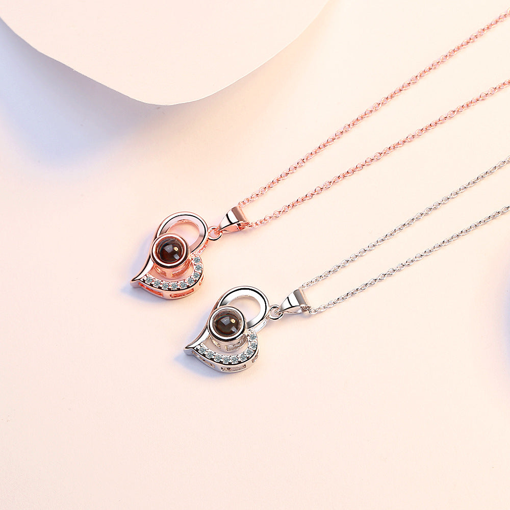 Tik Tok same style memory necklace for women 100 languages I love you projection heart-shaped pendant short clavicle chain pendant