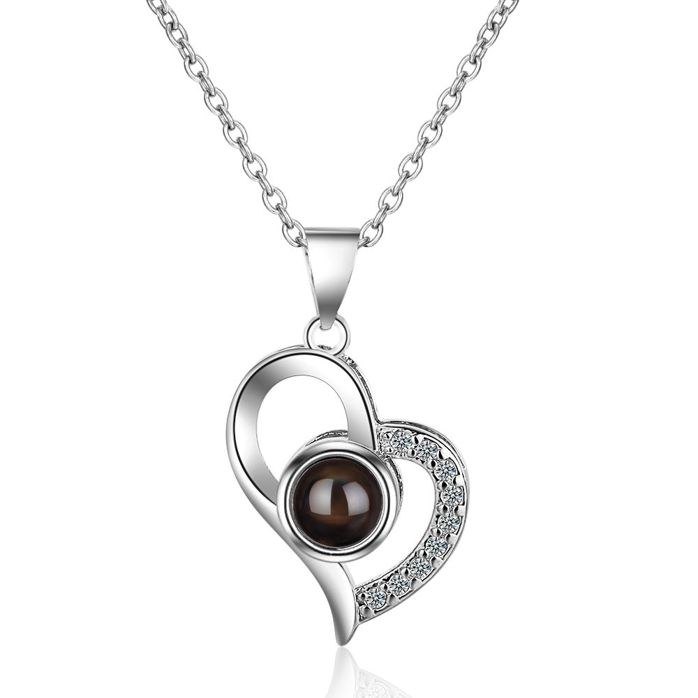 Tik Tok same style memory necklace for women 100 languages I love you projection heart-shaped pendant short clavicle chain pendant