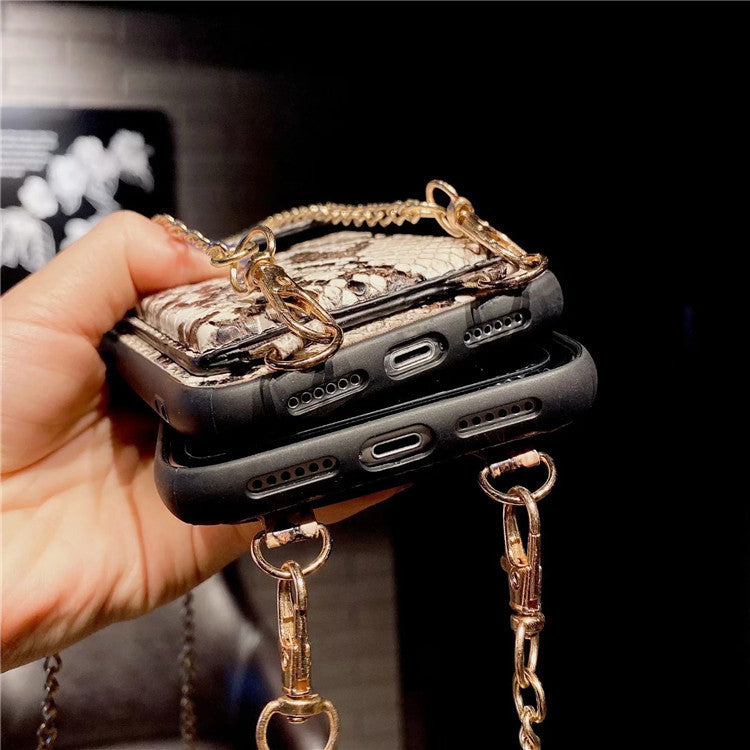 iphone wallet case snake pattern with crossbody chain