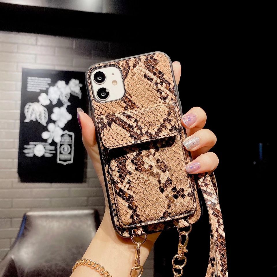 iphone wallet case snake pattern with crossbody chain