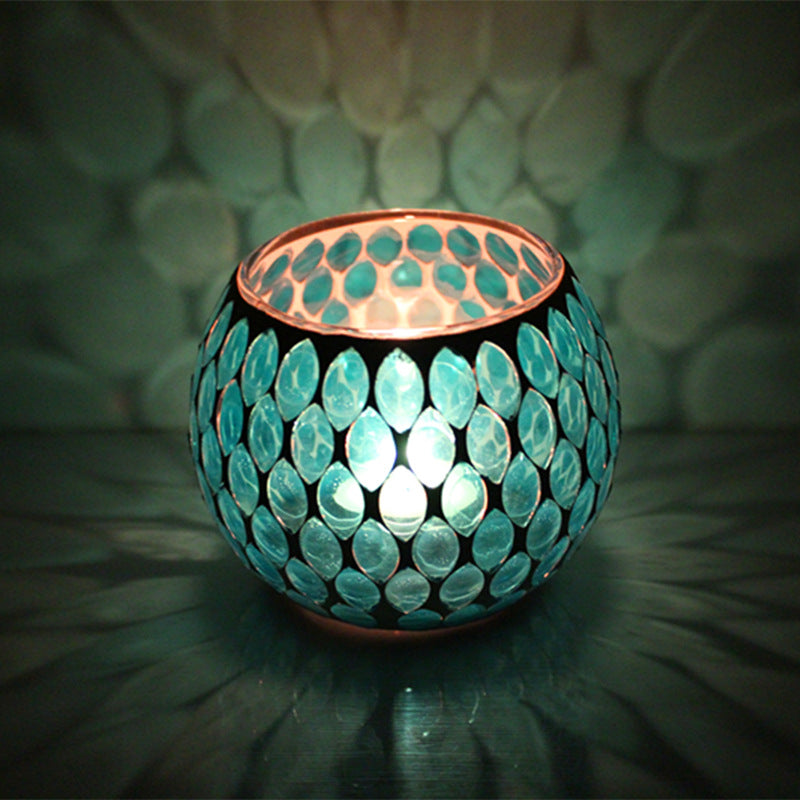 Electric candle holder romantic night light decoration cup candle lamp plug color decoration glass home mosaic candle